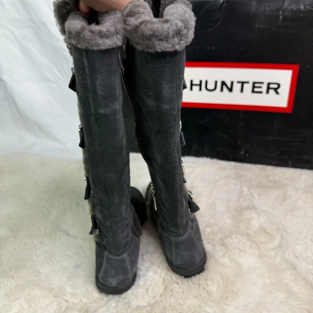 Hunter Leather‎ Suede Fleece Genuine Dyed Sheep Shearling Lined Boots
